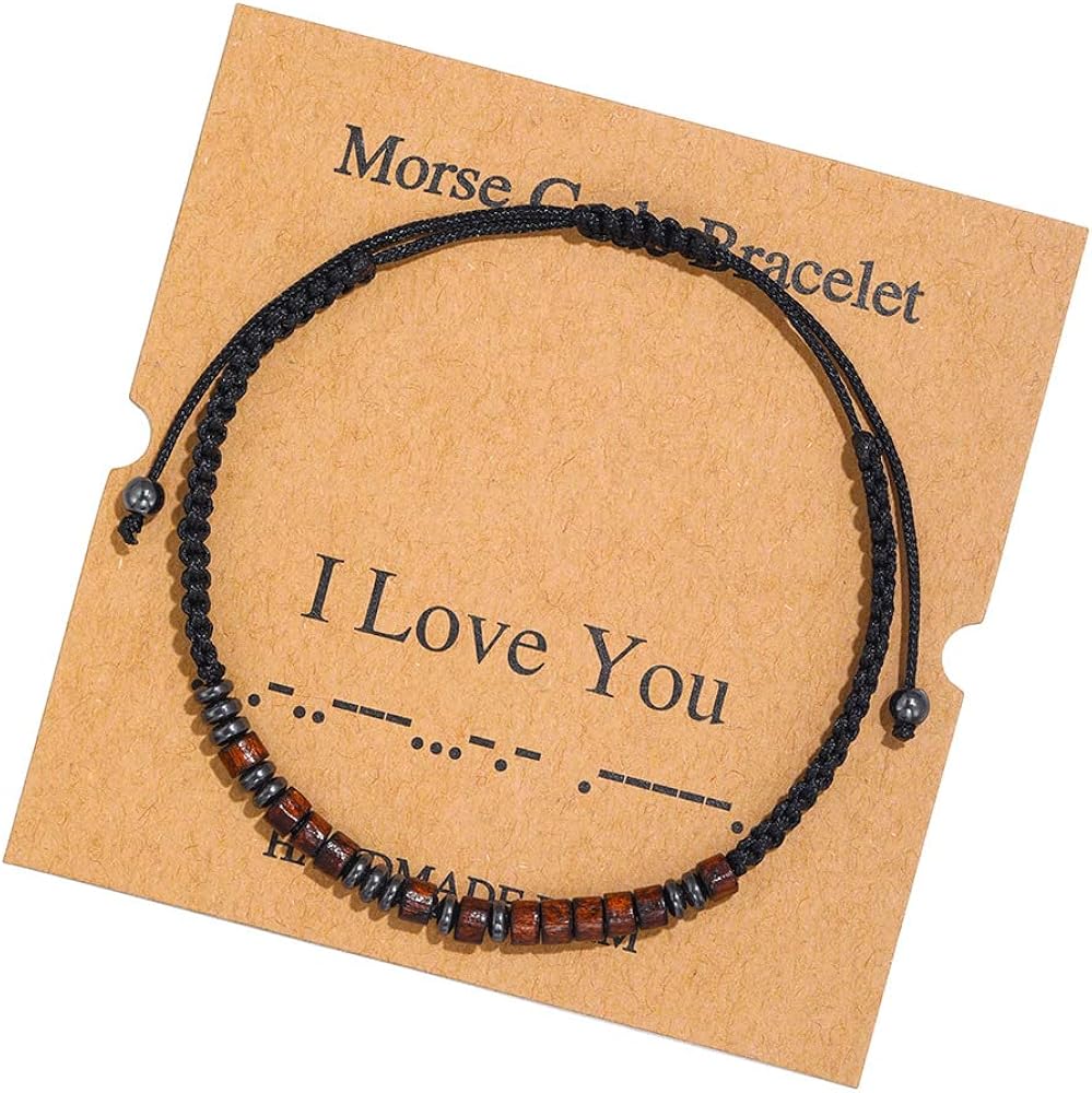 Morse Code Bracelets Be Brave Believe Hope Faith I Love You Inspirational Jewelry Silk Weave Adjustable Beaded Bracelets for Women Men Girls Boys Teens Best Friend Gift