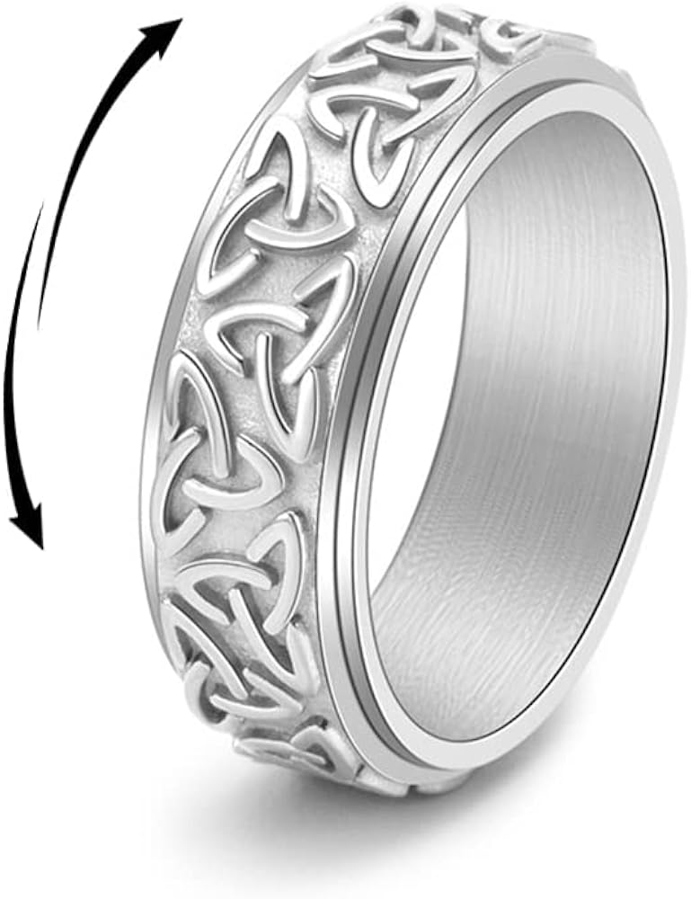 Celtic Triangle Knot Spinner Fidget Ring Stress Relieving Anxiety Rotate Freely Boredom ADHD Autism Fashion Middle Knuckle Finger Band Stainless Steel Engagement Wedding Jewelry Birthday Valentine's Day Gift for Men Women Girls