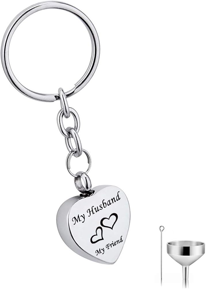 weikui Charm Key Ring Urn Pendant Cremation Jewelry Ash Memorial Keepsake Stainless Steel Key Chain (Husband)