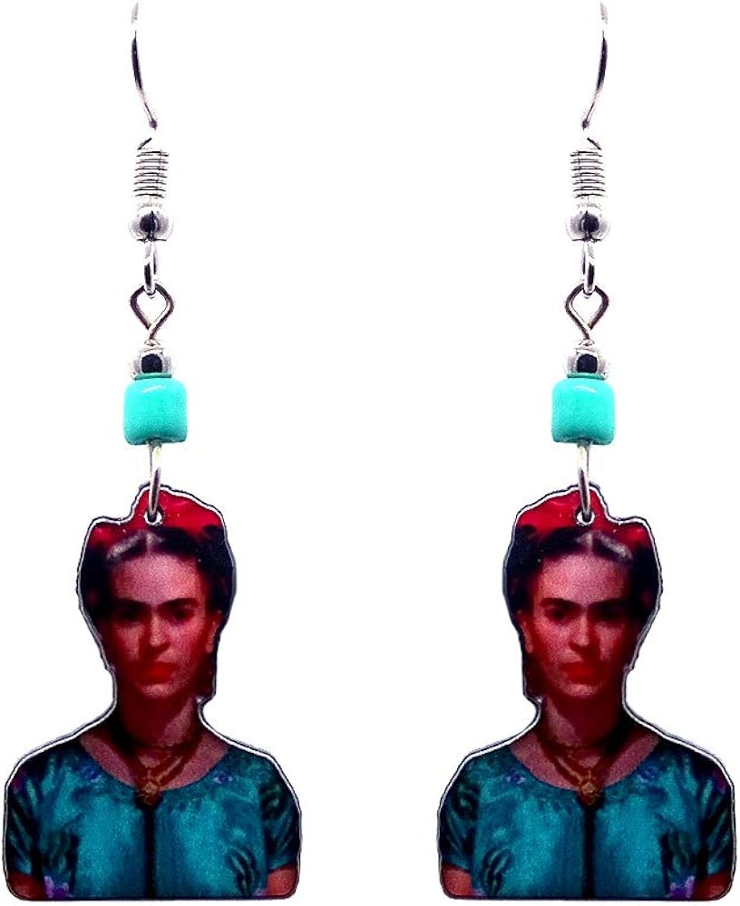 Frida Kahlo Portrait Mexican Artist Graphic Dangle Earrings - Womens Fashion Handmade Jewelry Boho Accessories