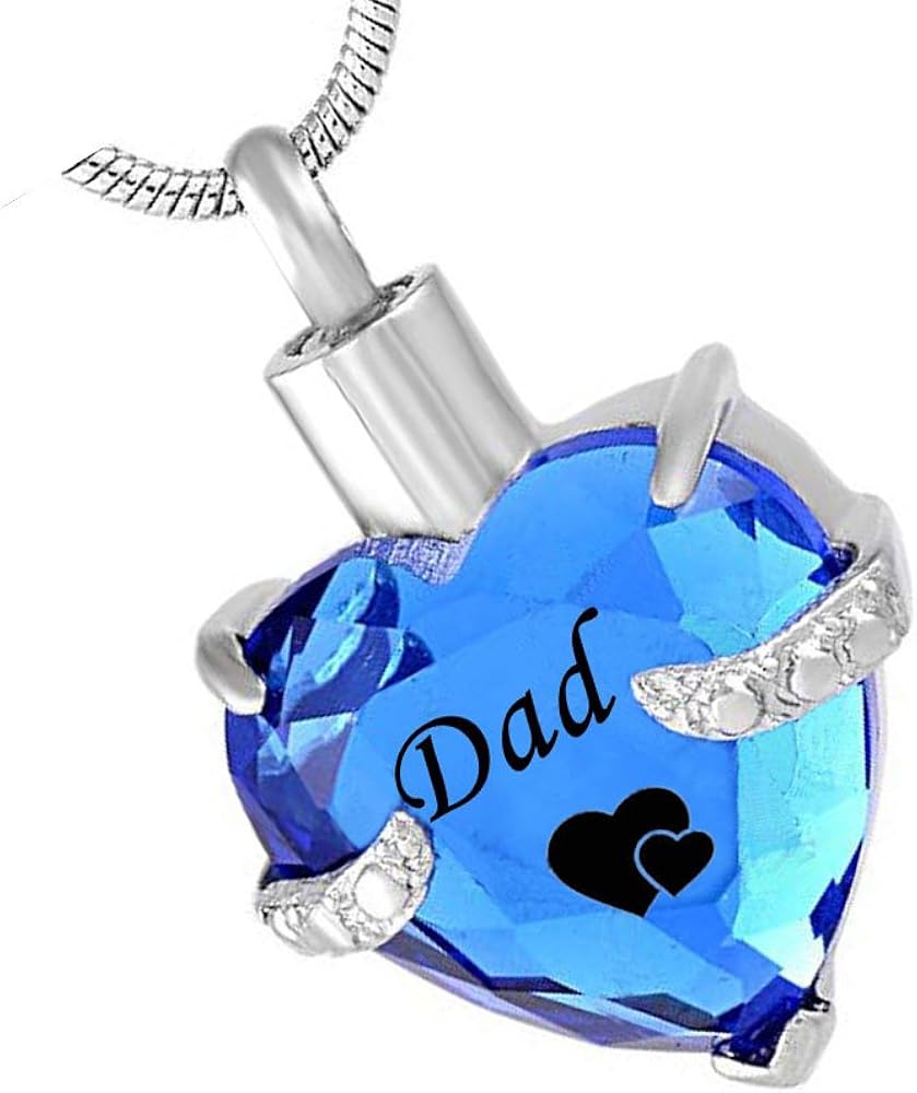 misyou Glass Cremation Jewelry Dad Birthstone Pendant Urn Necklace Ashes Holder Keepsake