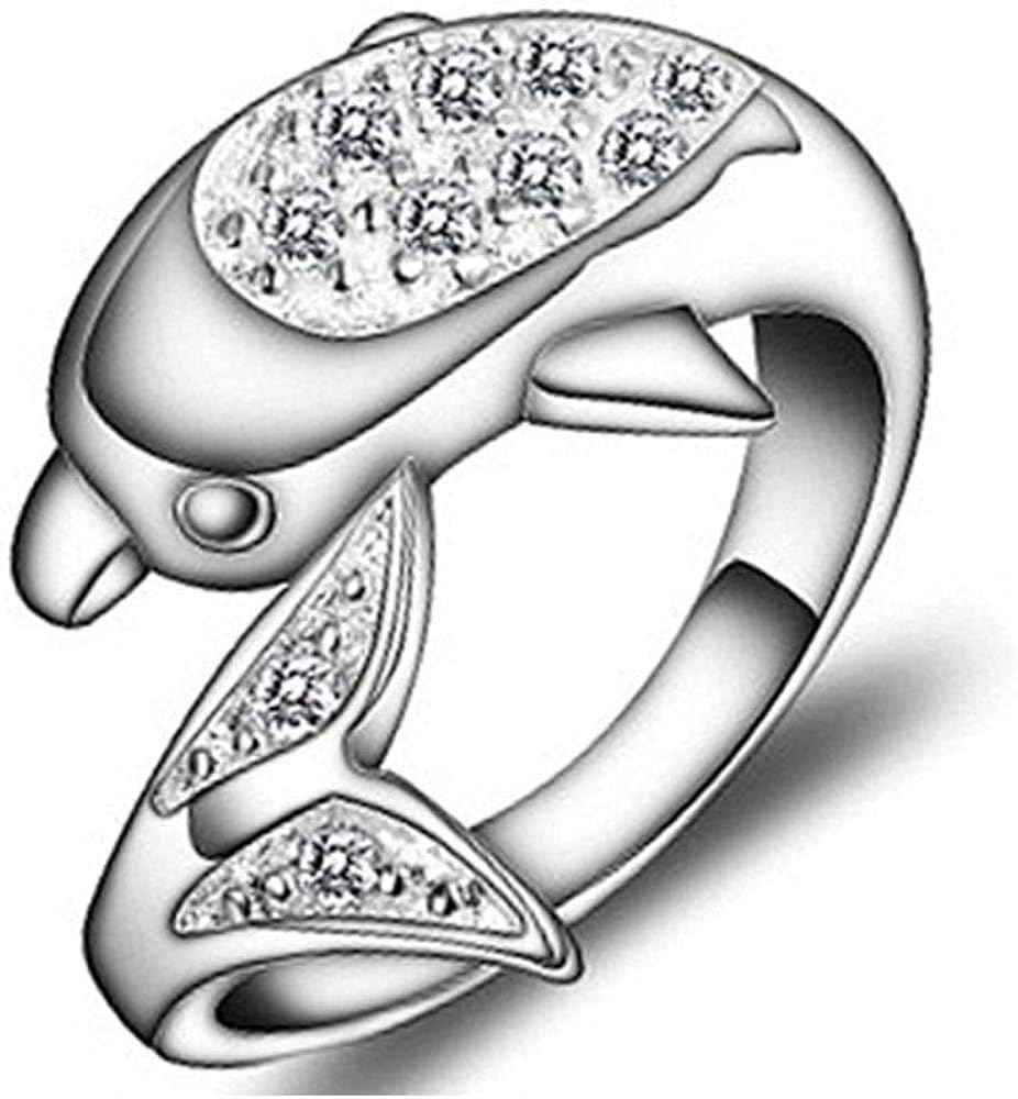 Dolphin Rings Whale Rings Stone Ring for Women Girls Teen Silver Plated Fish Ring CZ Adjustable Open Rings Toe Finger Ring Jewelry Birthday Gift