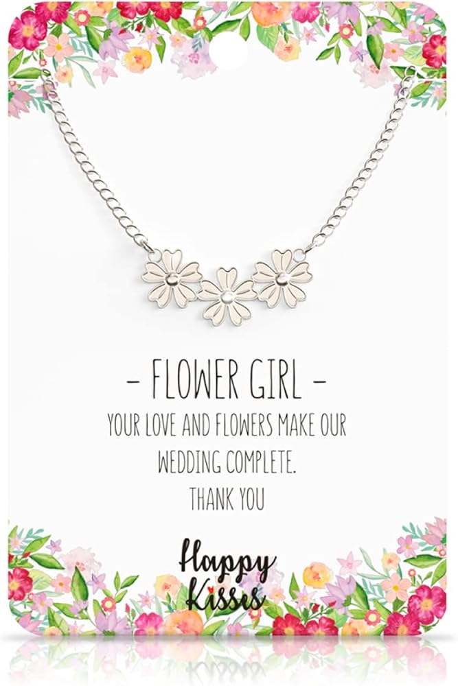 Flower Girl Necklace - Wedding Gift from Bride - Flower Girl Gifts – Multiple Wedding Colors - Hypoallergenic 18K Silver - Adjustable Chain