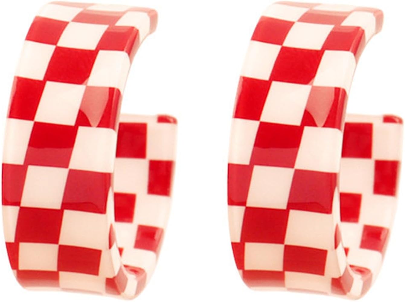 Checker Hoop Earrings Acrylic Retro Unique Chunky Checkerboard Black White Grid Y2k Lightweight Colorful Open C shaped Earrings for Women Teen Girls Minimalist 70s 80s 90s Party Fashion Jewelry Gifts