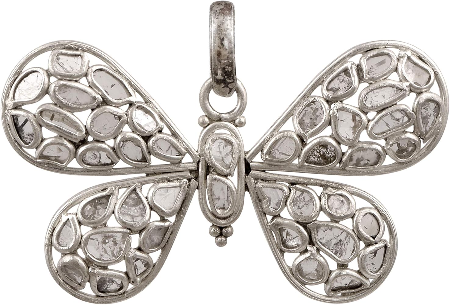 2.00 CTW Natural Diamond Polki Butterfly Pendant 925 Sterling Silver Platinum Plated Slice Diamond Jewelry