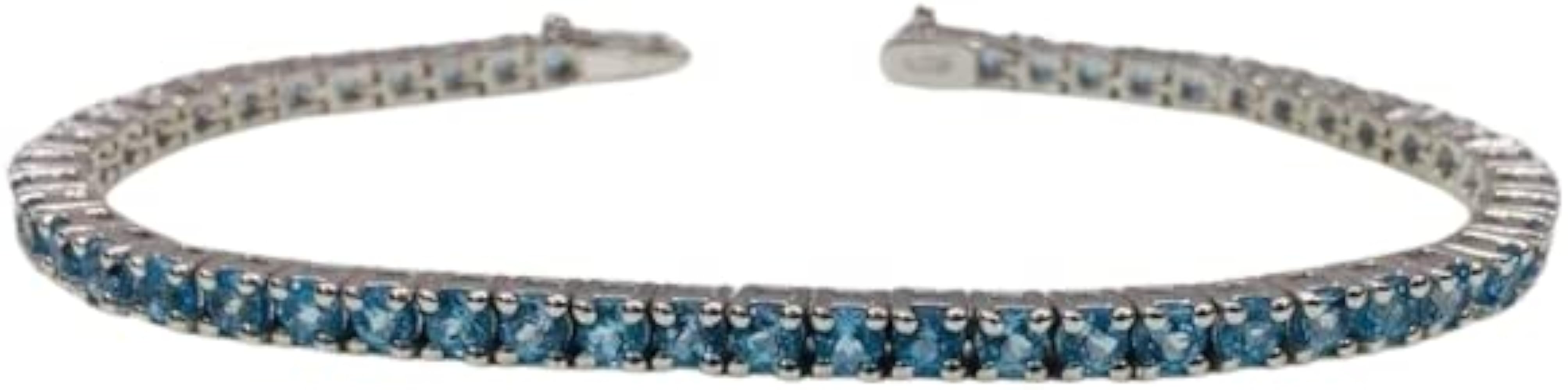 Sterling Silver 925 Beautiful Round Blue Topaz Wedding Tennis Bracelet Gemstone jewelry November Birthstone Gift