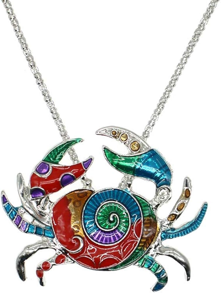 HSQYJ Charm Colorful Enamel Sea Animal Necklace Silver Tone Cute Enamel Choker Sea Crab Fashionable Necklaces for Women Girls Unique Jewelry Gift and Souvenir