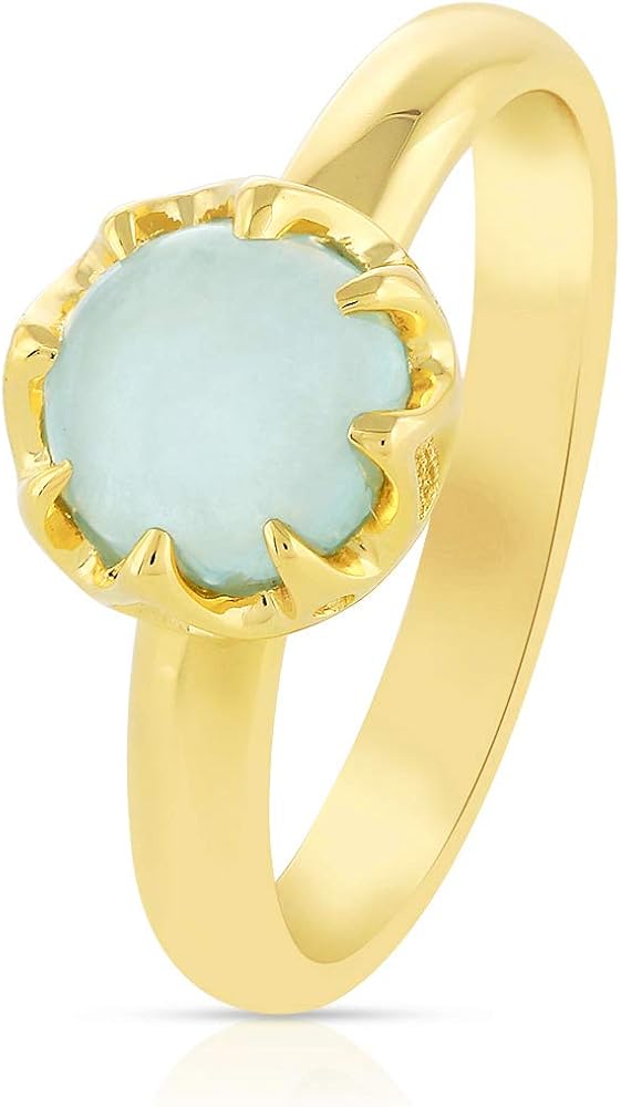 Rings For Girls Aquamarine Gemstone Ring 925 Sterling Silver Yellow Gold Plated Ring Women Ring, Birthday Gifts for Mom,Wife Wedding