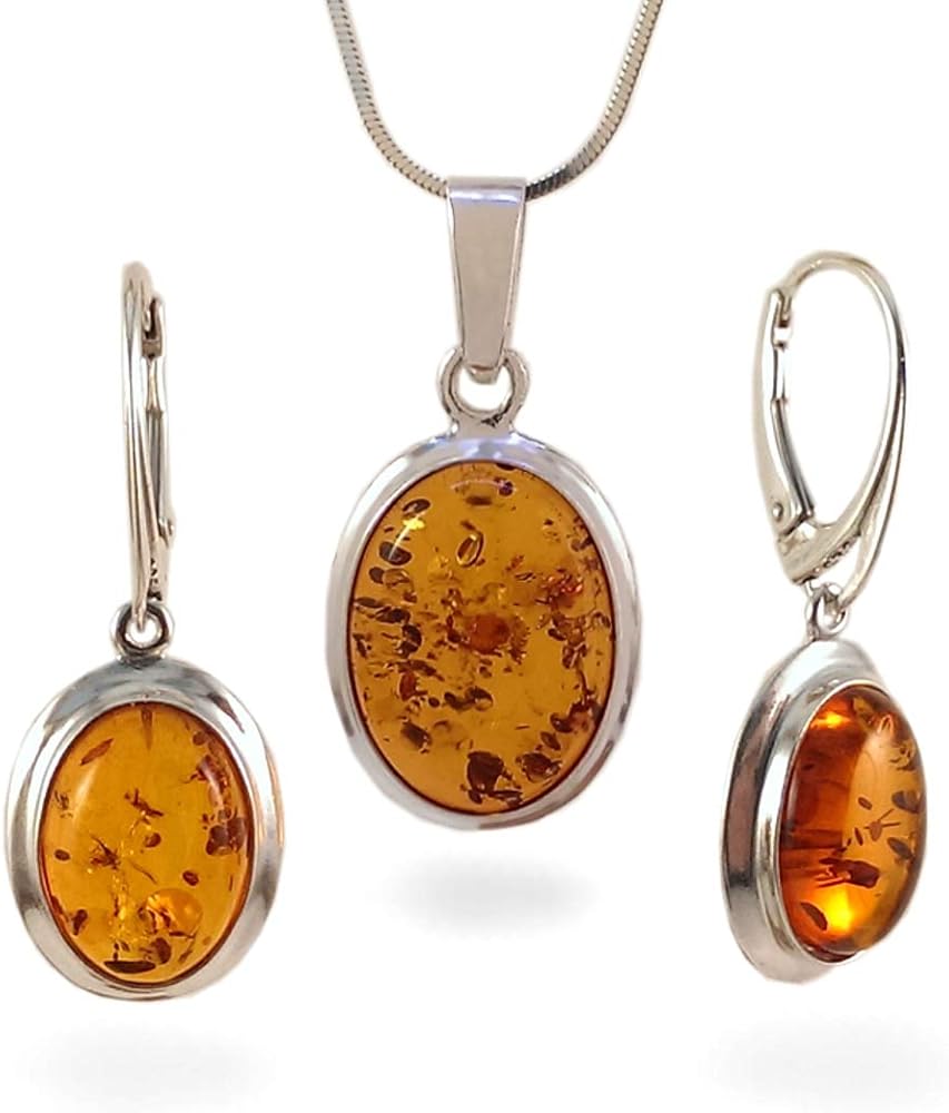 Amber Pendant & Earrings set, Sterling Silver Amber Jewellery, Real Baltic Amber Jewelry set, Gift Jewelry, Honey amber jewelry