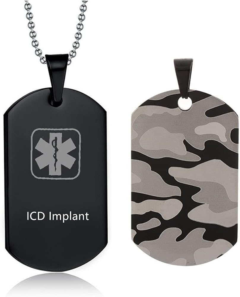 Medical Alert Necklaces for Men Women Stainless Steel Camo Military Dog Tag Emergency ID Identification Pendant Necklace Health Systems Awareness Jewelry for Adults Teens Boys Girls,Black