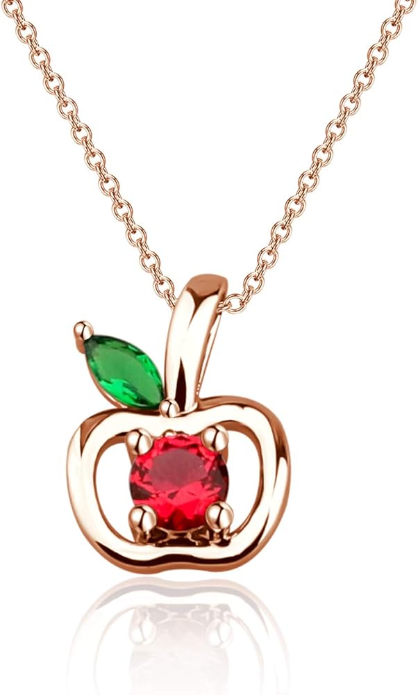 Zuo Bao Teacher Apple Necklace Apple Pendant Appreciation Gifts Plated Silver Apple Red Zircon Green Zircon Apple leaf Necklace Thank You Gift for Teacher