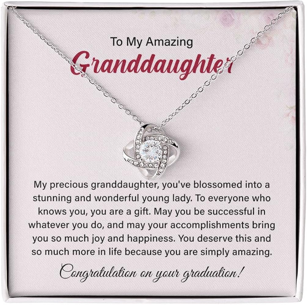 Love Knot Necklace To My Amazing Granddaughter Congratulation Necklace From Grandparents, Graduation Jewelry Gift For Granddaughter, Birthday Gift Necklace With Message Card And Gift Box, Grandfather And Grandmother Necklace Gift For Granddaughter.