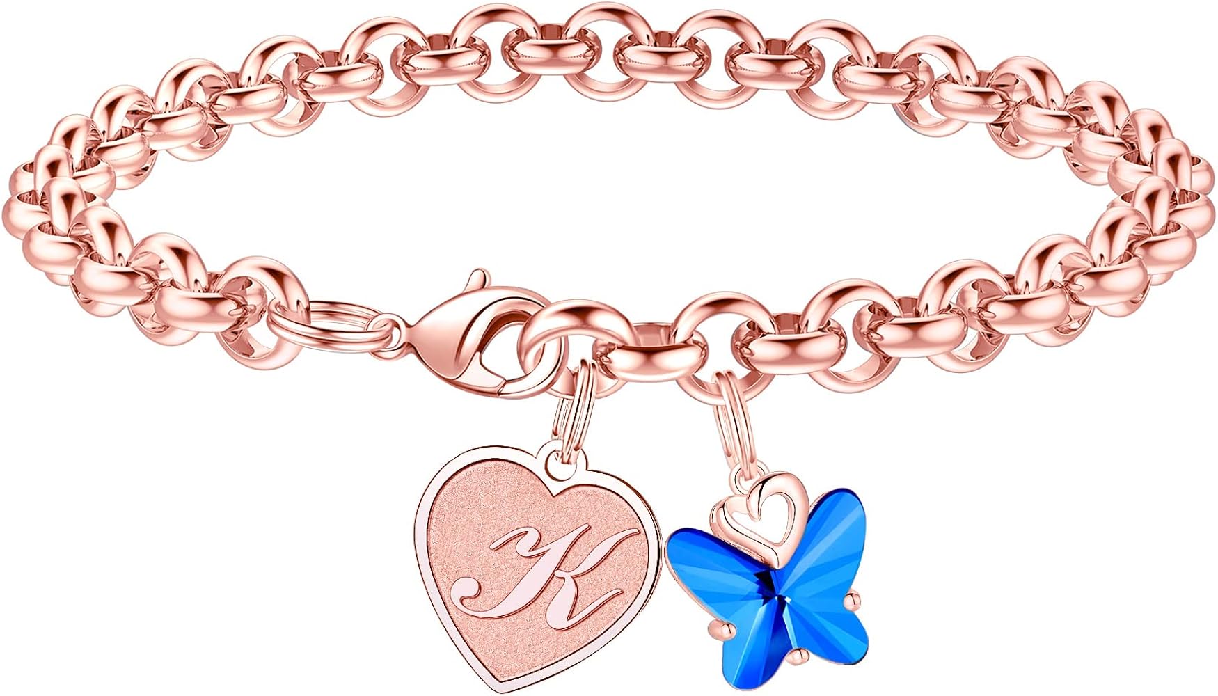 IEFWELL Initial Charm Bracelets for Girls - Crystal Butterfly Bracelets for Teen Girls Gifts, Dainty Heart Initial Charm Bracelets for Girls Women Butterfly Gifts for Girls Jewelry