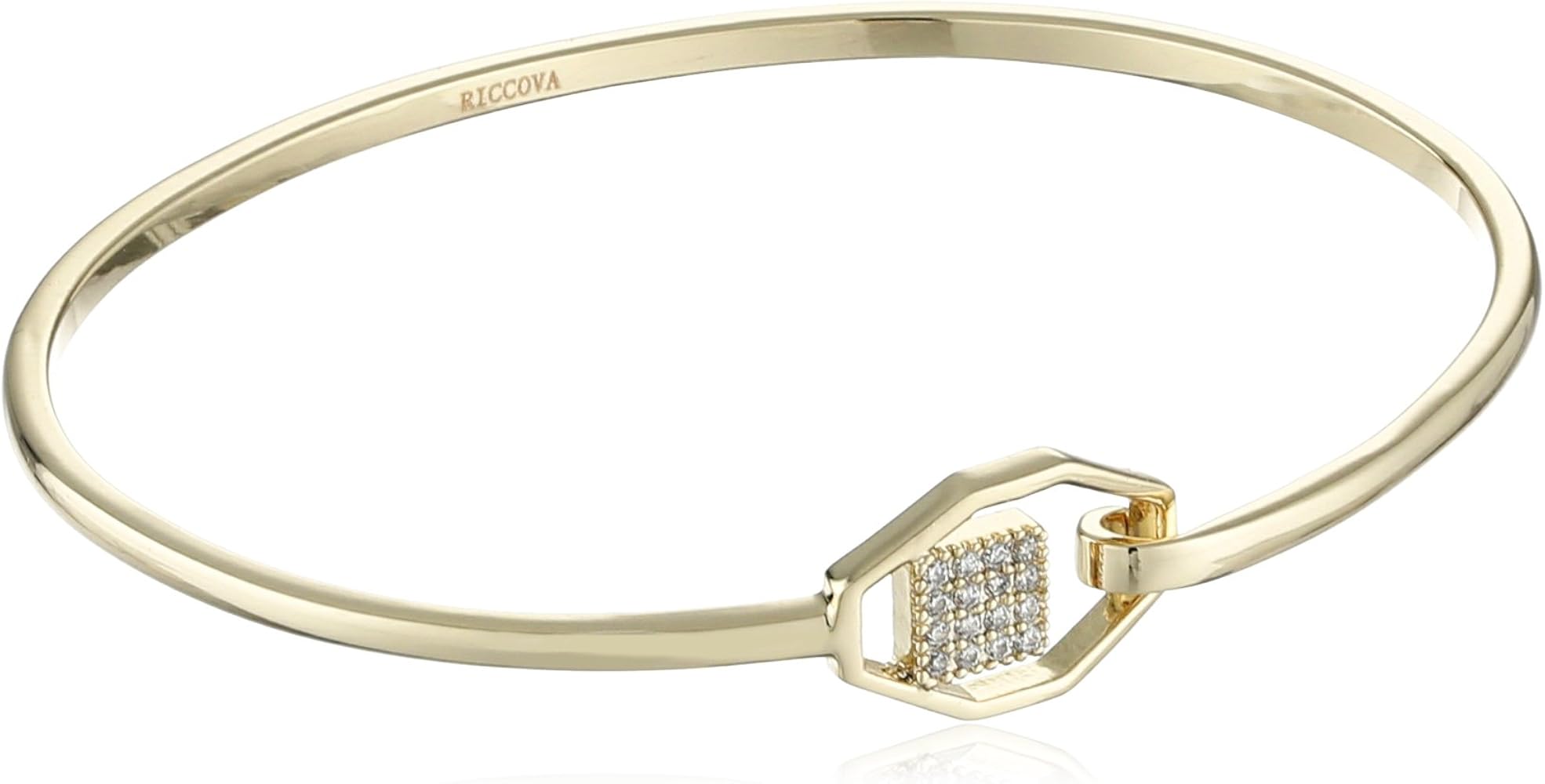 Girls' "Retro" 14k Gold-Plated Accented with Floating Cubic Zirconia Bangle Bracelet