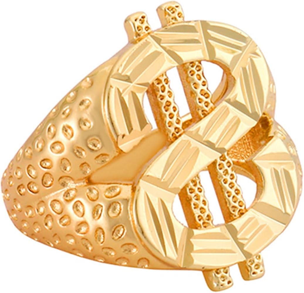 Hip Hop 18K Gold Plated Dollar Sign Open Cuff Ring