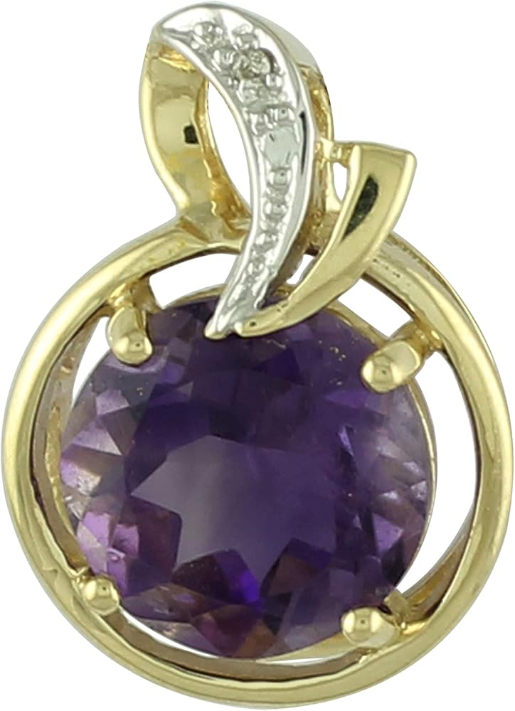 Carillon Amethyst Natural Gemstone Round Shape Pendant 925 Sterling Silver Anniversary Jewelry | Yellow Gold Plated