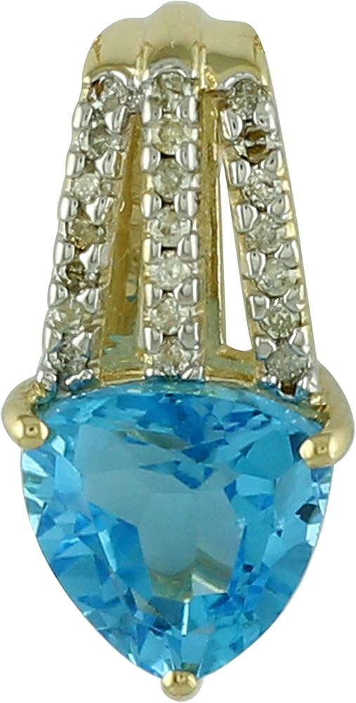 Carillon Swiss Blue Topaz Natural Gemstone Trillion Shape Pendant 925 Sterling Silver Anniversary Jewelry | Yellow Gold Plated