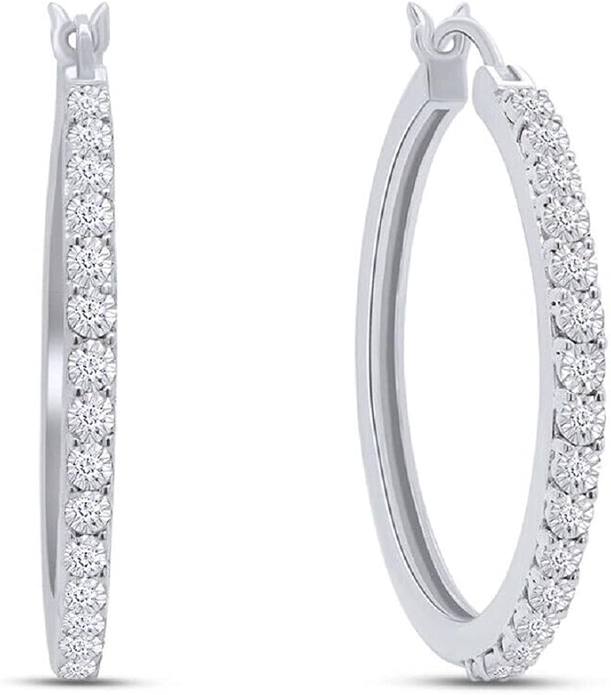 Round Cut Cubic Zirconia 14k White Gold Plated 925 Sterling Silver Hoop Earring For Womens.