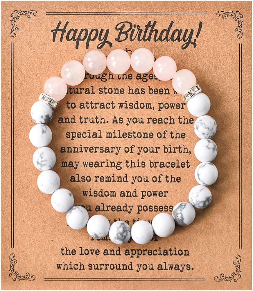 Happy Birthday Gifts Bracelet for Women Mom Daughter Bff Bead Bracelet with Engraved Bday Gift Card Birthday Presents for Women Girls Birthdate Bracelet Accessories Gifts for Friend Female Couple Wife