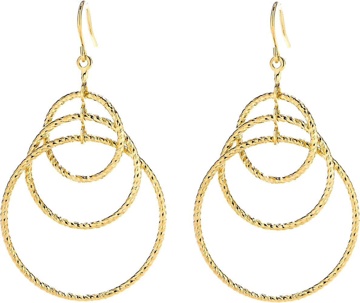 LIFETIME JEWELRY Triple Hoops Earrings for Women and Girls 24k Real Gold Plated