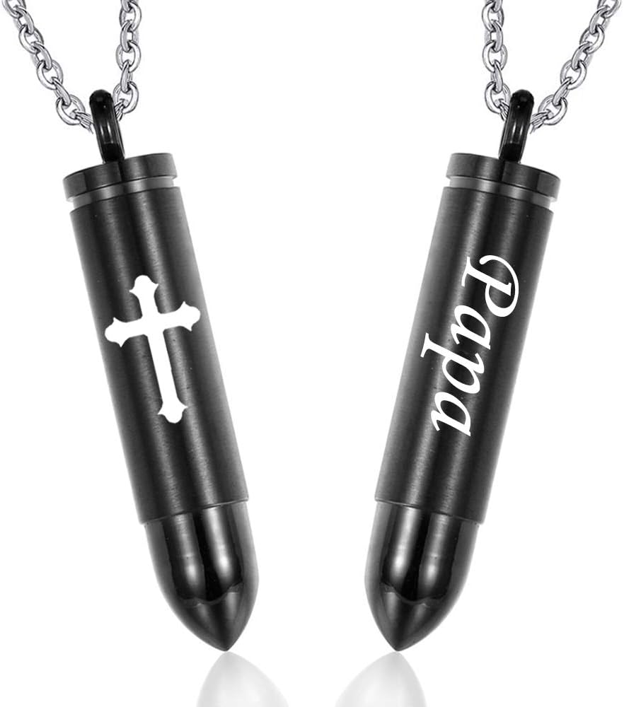 weikui Bullet Pendant Necklaces Stainless Steel Cross Jewelry Memorial for Ashes Urn Keepsake Pendant for Ashes Human/Pet