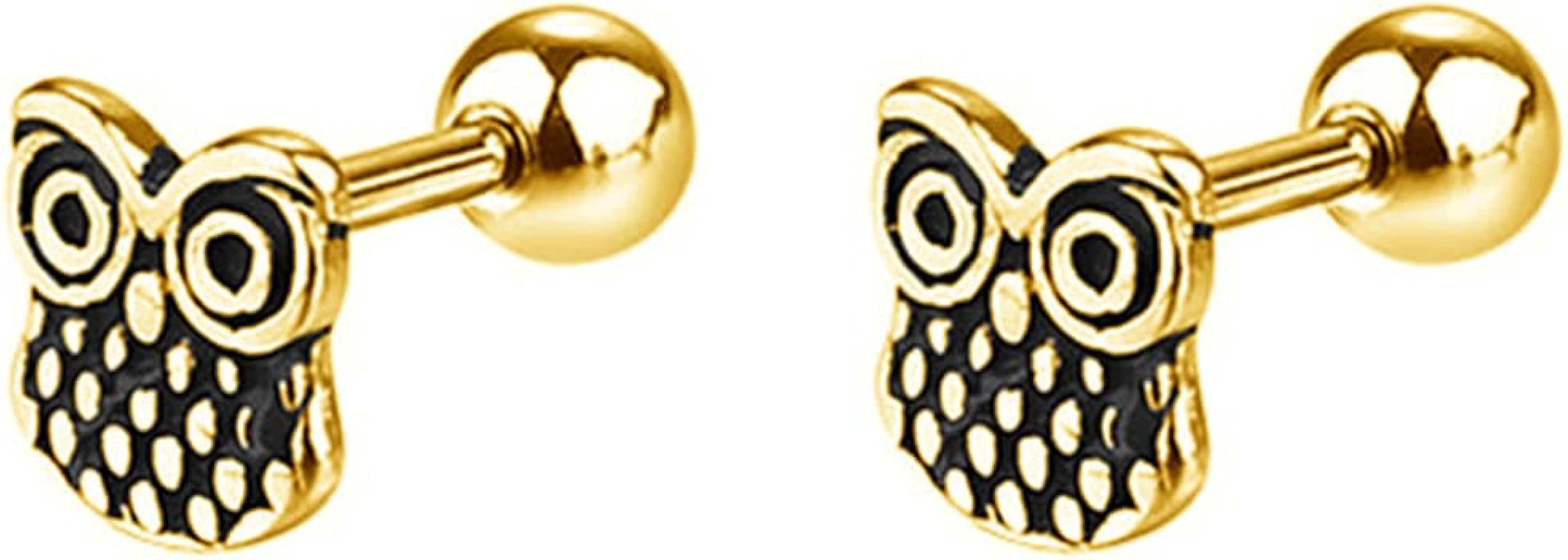 Stainless Steel Retro Vintage Owl Bird Cocktail Party Stud Earrings