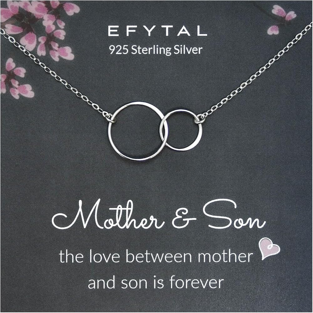 EFYTAL Mother Son Necklace, Sterling Silver Mother Son Gifts, Mom Birthday Gifts from Son, Mother and Son Gifts, Mother and Son Jewelry