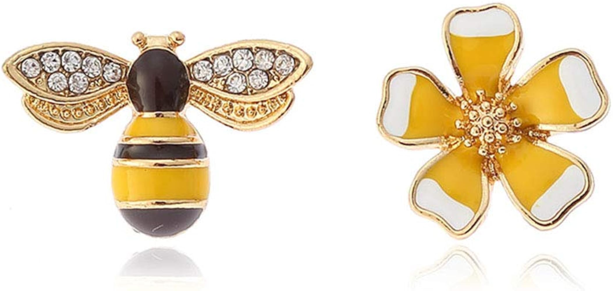 GRACE JUN Rhinestone Enamel Flower Bee Clip on Earrings and S925 Stud Earrings Best Jewelry