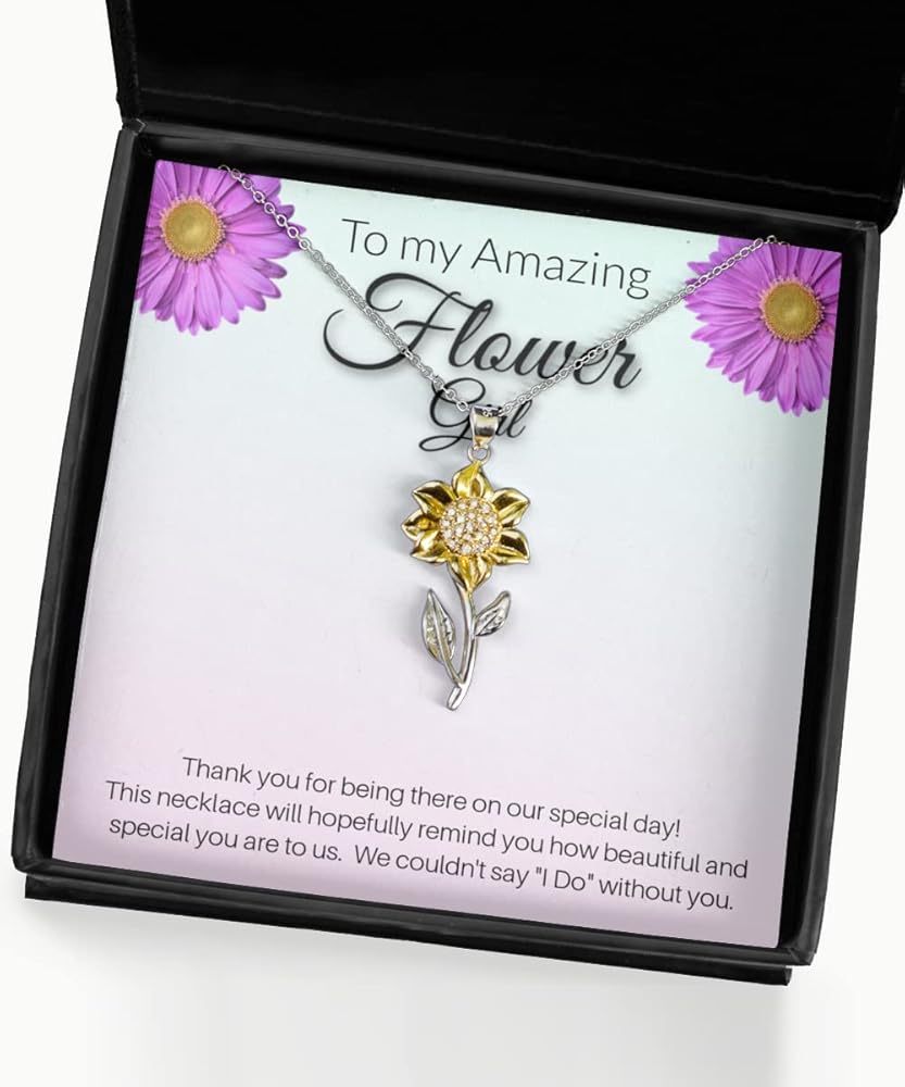 Flower Girl Necklace Bracelet Set (Sold Separately), Flowergirl Thank You - Sunflower Pendant Necklace