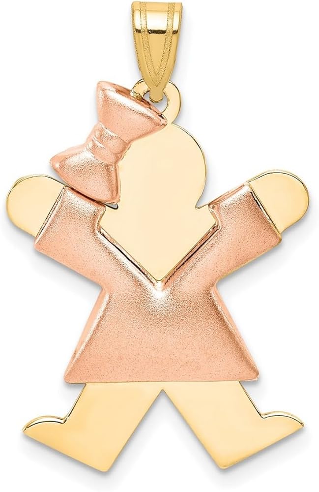 14k Two Tone Solid Polished and satin Engravable (back only) Gold Puffed Girl with Bow on Left Engraveable Charm Pendant Necklace Measures 30x20mm Wide Jewelry for Women