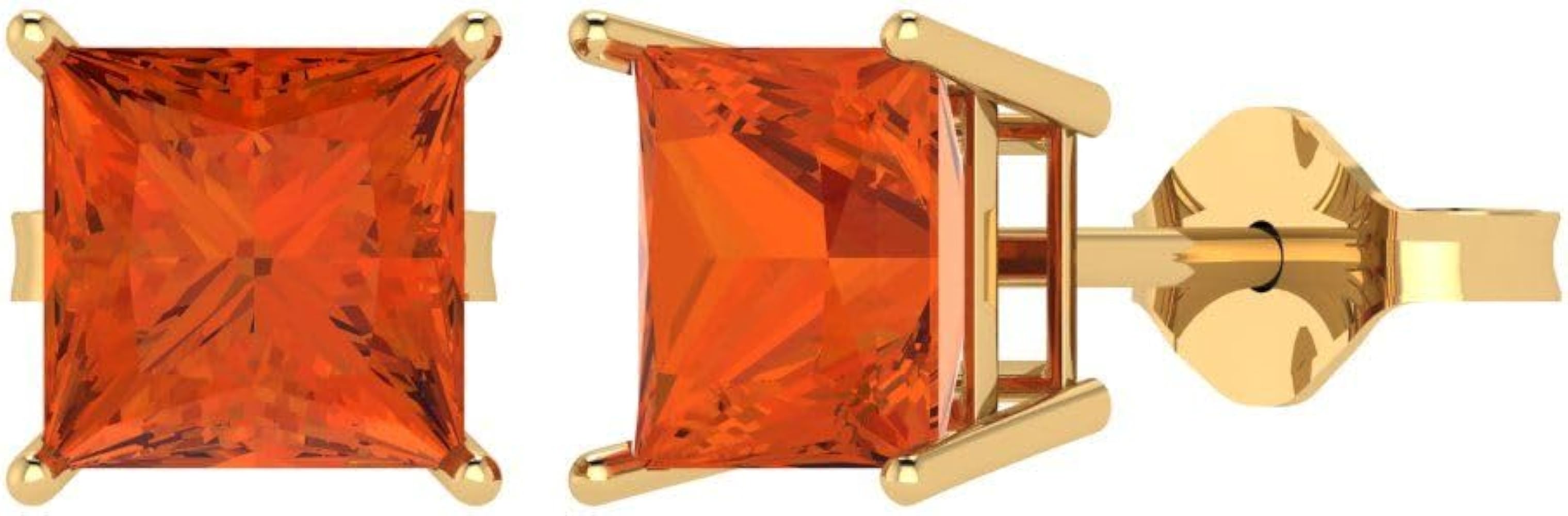 2.9ct Princess Cut Conflict Free Solitaire Genuine Red Unisex Stud Earrings 14k Yellow Gold Push Back conflict free Jewelry