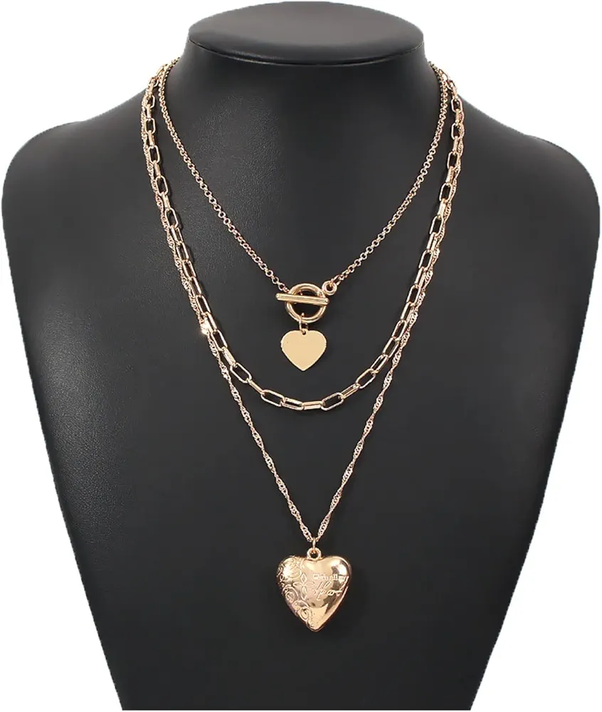 KAIKAI Multi-Layer Chain Heart-Shaped Pendant Necklace Ladies Necklace Jewelry Girl Decoration Fashion Retro Accessories (Color : Gold Color)