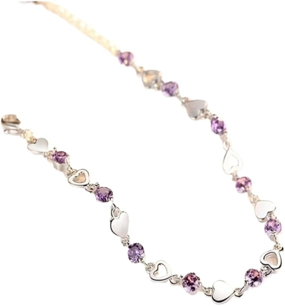 Bracelets Charm Crystal Purple Female Bracelet Jewelry Fashion Girl 925 Silver Bracelets Compatible With Women Bride Wedding Engagement Bijou Gift Clothing, Shoes & Jewelry