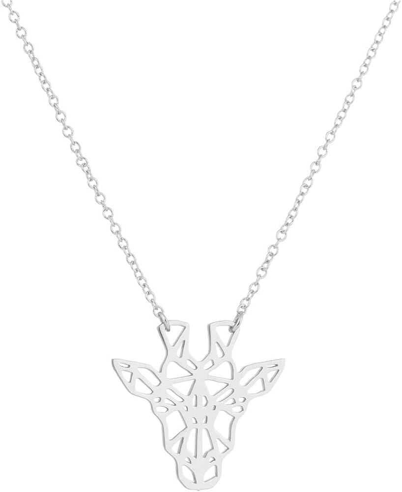 Animal Giraffe Deer Necklace for Women Girls Geometric Hollow Origami Giraffe Head Stainless Steel Necklace Teen Christmas Gift Jewelry