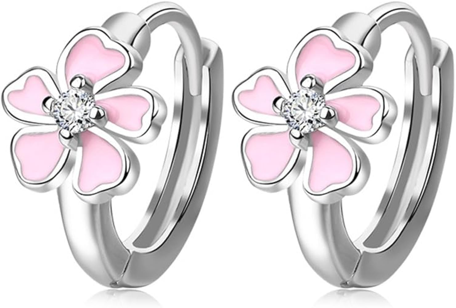 Tiny Cute Pink Flower CZ Small Hoop for Women Girls Teens Dainty Silver Plated Enamel Daisy Flowers Mini Cartilage Huggie Hoops Hypoallergenic Sleeper Hooped Fashion Jewelry Gifts Her