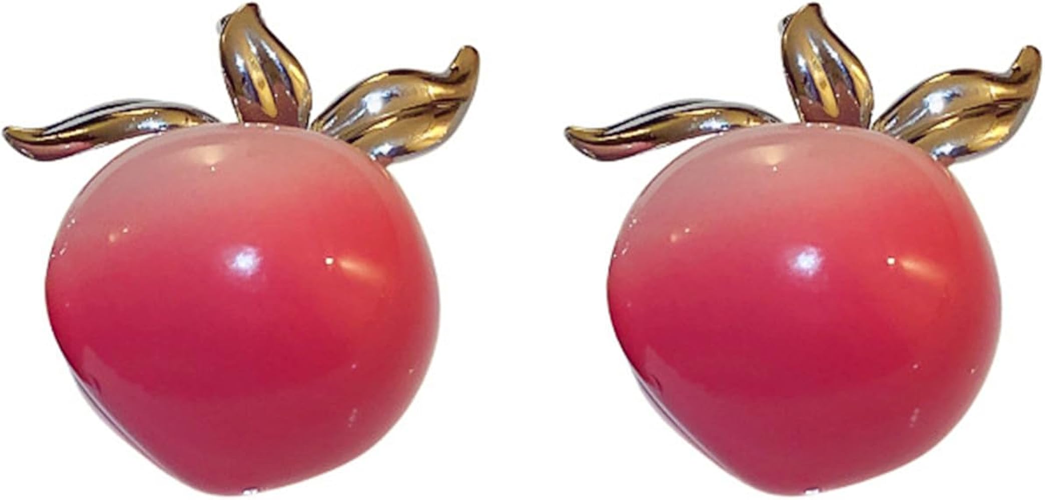 3D Peach Earrings Gold Plated Chunky Charm Pink Honey Peach Fruit Sweet Summer Lifelike Fresh Fruits Leaf Stud Earrings for Women Teen Girls Birthday Party Valentines Holiday Trendy Jewelry Gifts