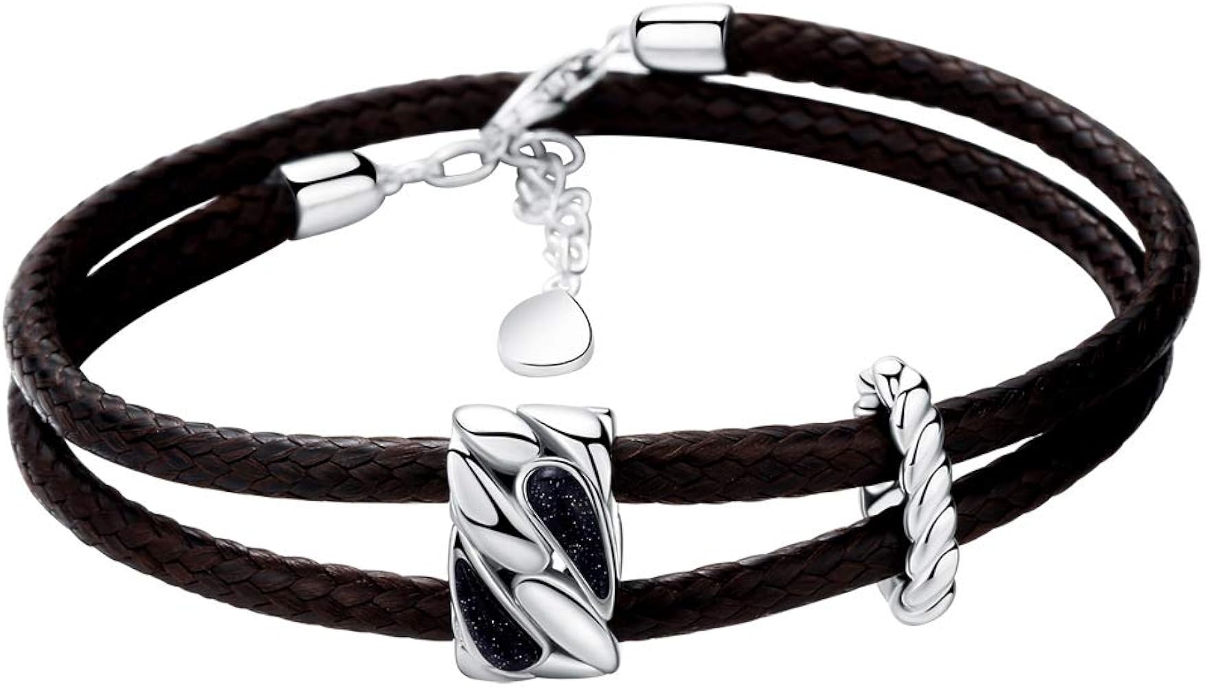 925 Sterling Silver Bracelet for Women Adjustable Vintage Leather Wrap Bracelets Fashion Jewelry Trendy Gift