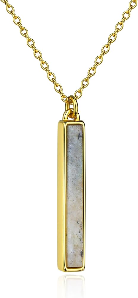 Gemstone Vertical Bar Necklace for Women Gold Silver Plated Dainty Amethyst White Howlite Turquoise Bar Pendant Necklace for Women Girls Healing Stone Crystal Necklace