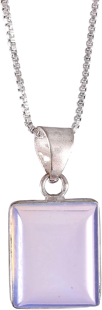 925 Sterling Silver Plated Square Opalite Small Pendant Necklace Jewelry