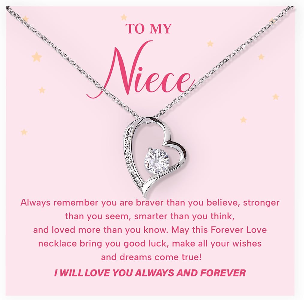 To My Niece Gift Necklace From Aunt Or Uncle, Forever Love Jewelry For My Niece, Beautiful Niece Birthday Or Graduation Gift Necklace With Message Card And Amazing Box