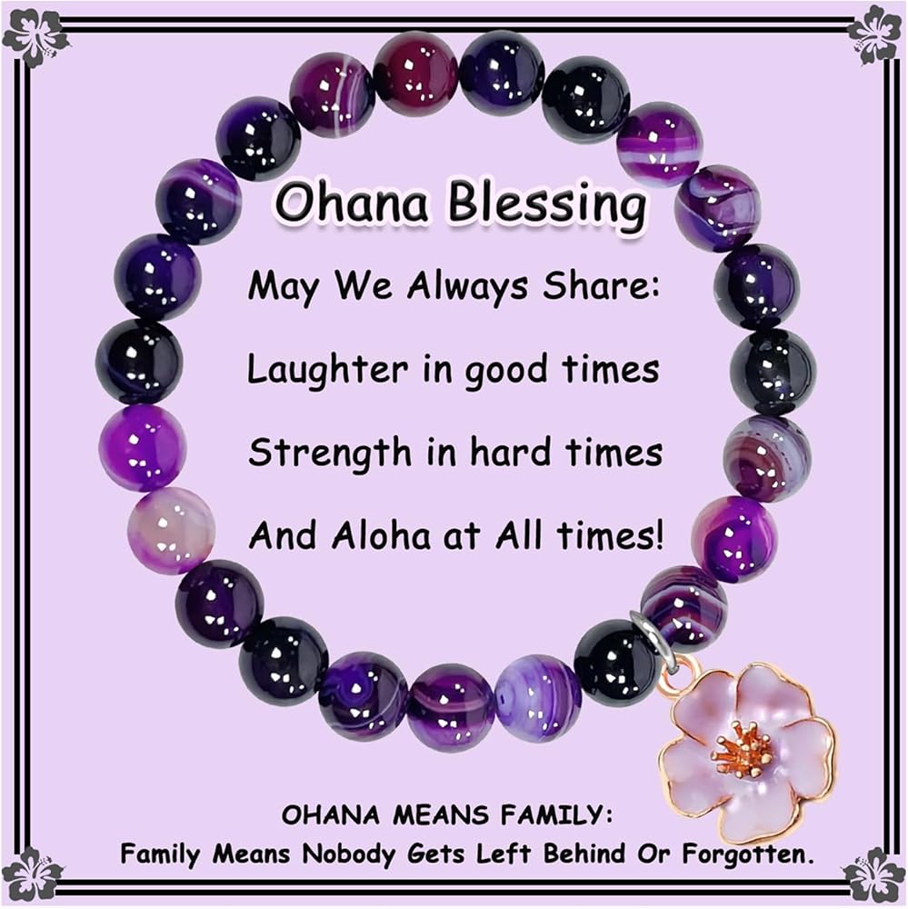 Ohana Means Family Hibiscus Flower Charm Bracelet Blessing Gifts Hawaiian Ohana Jewelry Gift for Family Best Friends