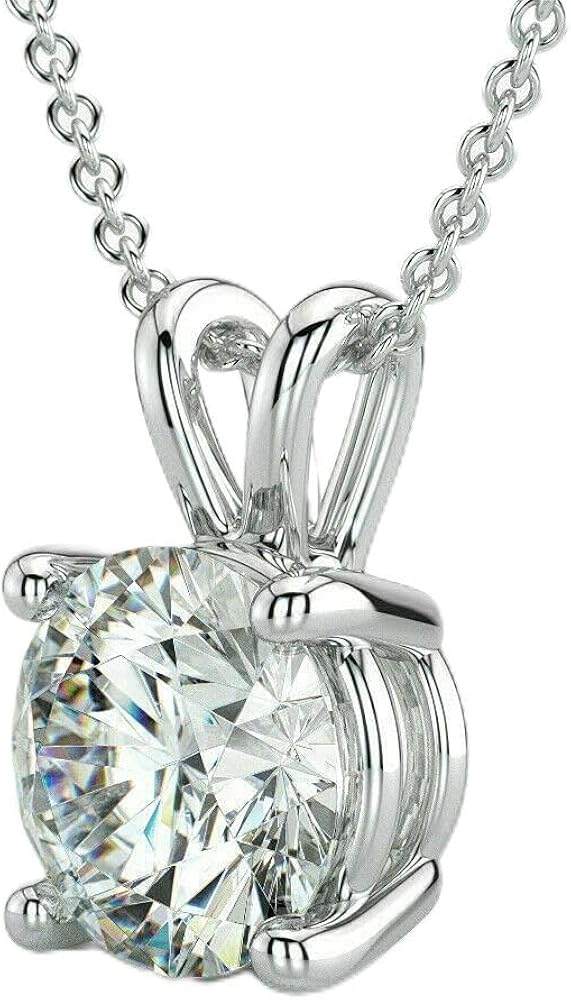 4 Prong Necklace Pendant Solitaire Round Diamond 2.00 Ct 14k White Gold Plated