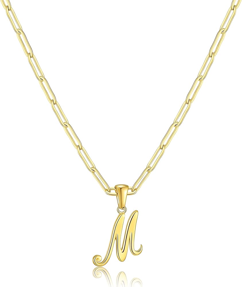 RWQIAN Women Personalized Large Letter Necklaces 18K Gold Plated Stainless Steel Initial Necklace Paperclip Chain Letter Pendant necklaces for Women Girls Jewelry Gifts