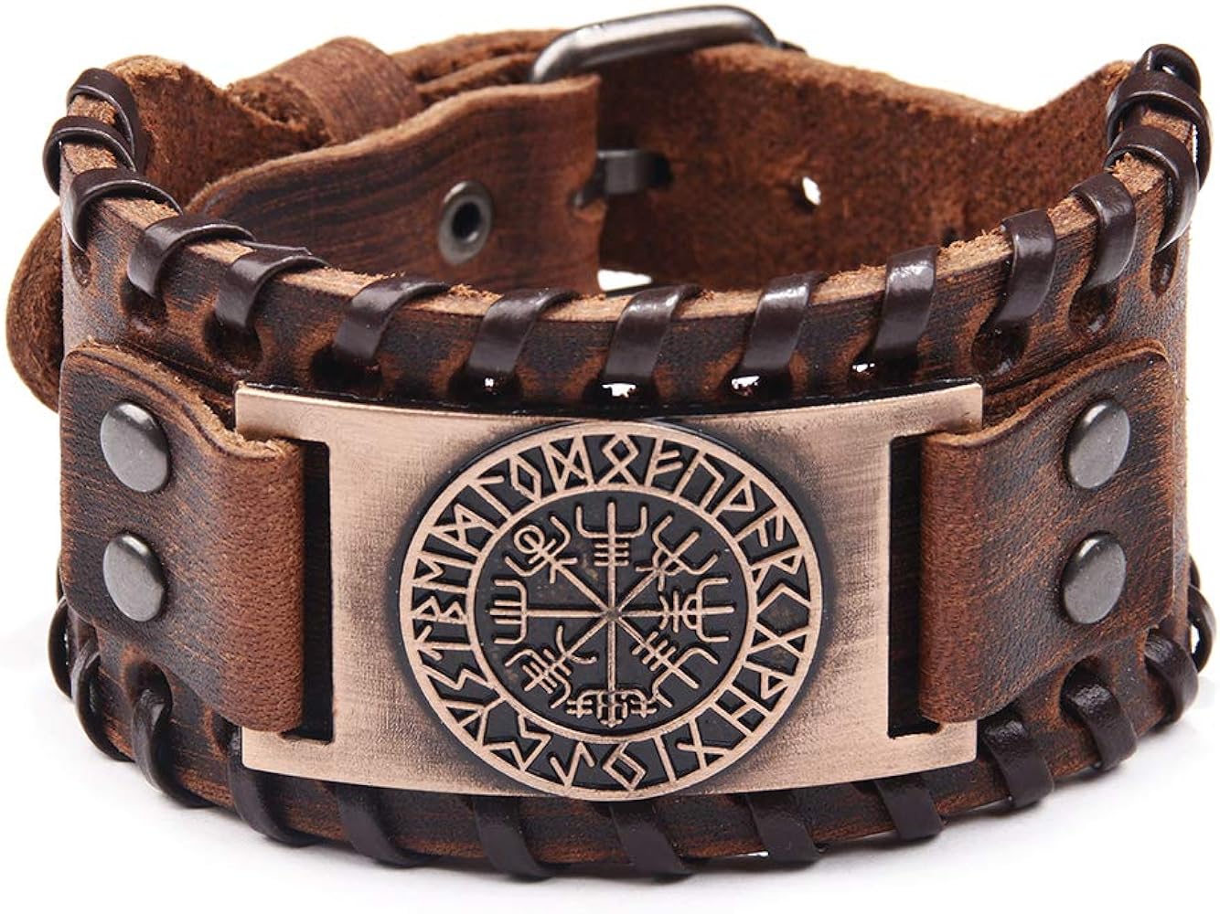 TURTLEDOVE Viking Bracelet Norse Vegvisir - Nordic Bracelet with Runic Compass - Celtic Pagan Jewelry