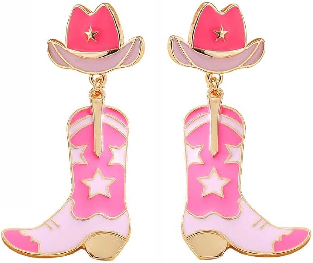 Cowboy Boot Hat Earrings Cowgirl Dangling Earrings Jewelry for Women Girls Hypoallergenic Western Country Dangle Earrings Handmade Cute Nashville