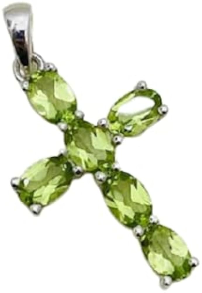 925 Sterling Silver Beautiful Green Peridot Cross Pendant With Chain Jewelry