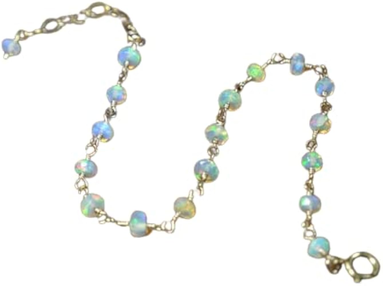 Sterling Silver Gold Plated Natural Ethiopian Opal Beads Bracelet Gemstone Jewelry