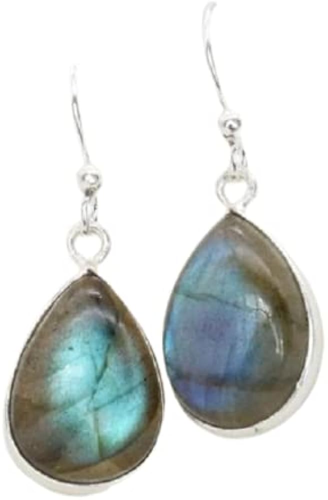 925 Sterling Silver pretty Pear Blue Fire Labradorite Dangle Hook Earring Gift Jewelry