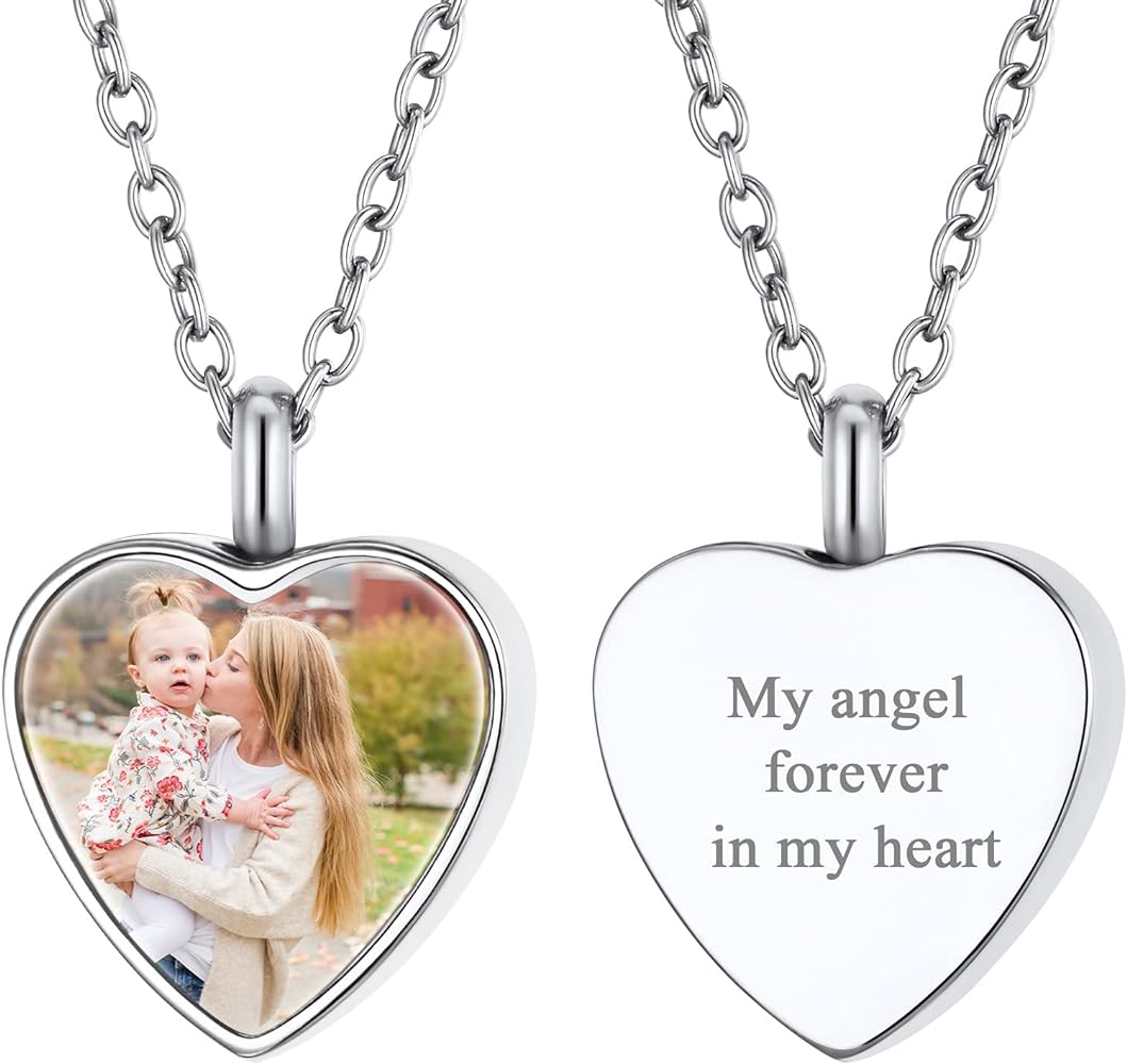 FindChic Customized Heart Shaped Urn Necklaces for Ashes with Custom Picture/Birthstone Stainless Steel/18K Gold Plated Claddagh/Angel Wing Pendant Waterproof Keepsake Cremation Jewelry, with Gift Box