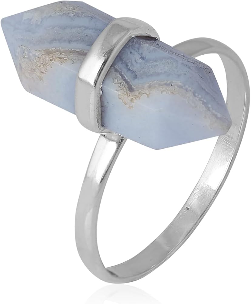 925 Sterling Silver Healing Crystal Ring for Women Natural Gemstones Blue Lace Agate Larimar Carnelian Amethyst Crystal Quartz Ring Silver Boho Ring Jewelry Gift for Women